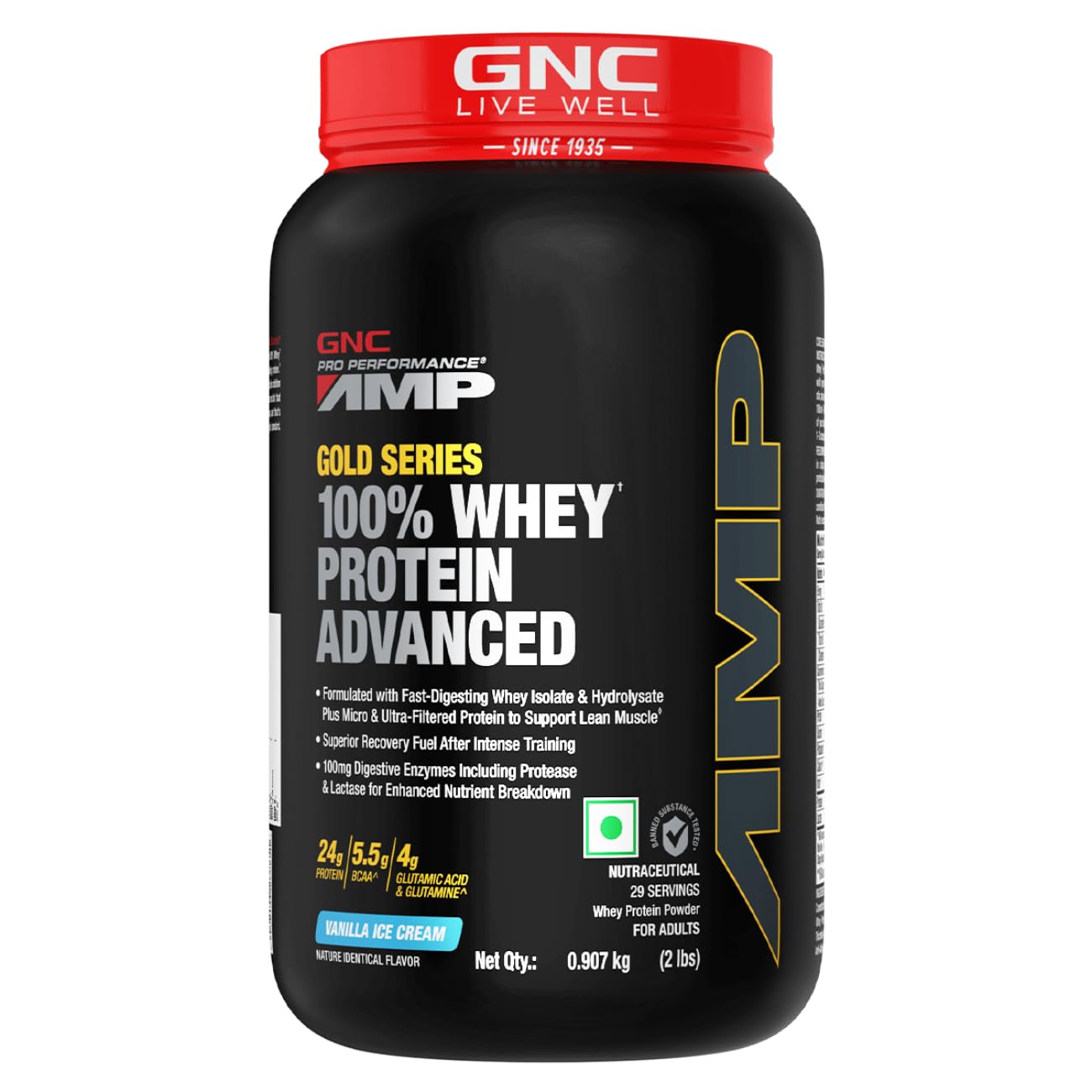 GNC AMP Gold Series Whey Protein Advanced | 2 lbs | Lean Muscle Gains | Intense Workout | Informed Choice Certified | 24g Protein | 5.5g BCAA | 4g Glutamine | Vanilla Ice Cream| Formulated In USA (B0B9Y6THFZ) Amazon Price History, Amazon Price Tracker
