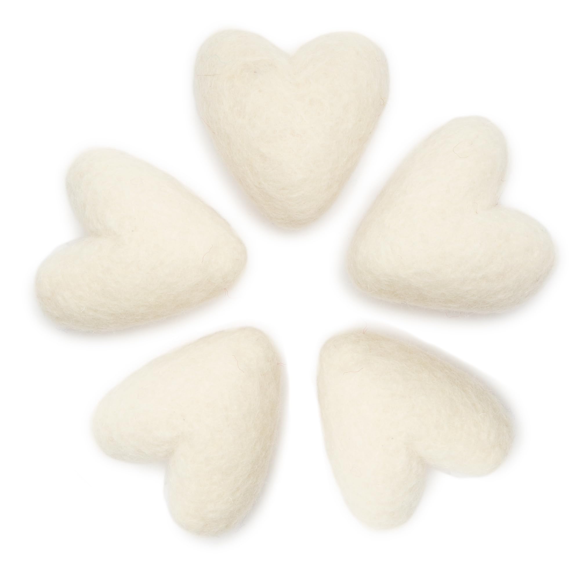 Glaciart OneFelted Hearts - 2.4” (5 Pcs) - Needle Felting - Needle Felting & Essential Oils Ready - Handmade in Nepal Using 100% Natural New Zealand Wool, for Art Projects & Valentines Decor