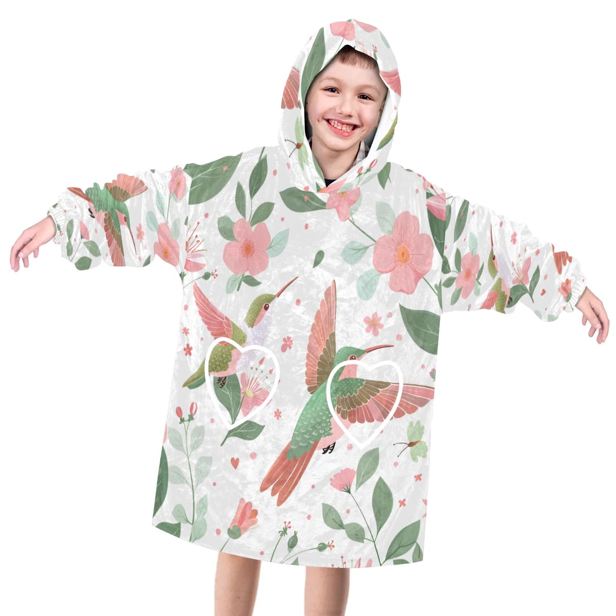 Wearable Blanket Hoodie for Kids, Silent Birds Fleece Sweatshirt Blanket Oversized Blanket Sweatshirt with Pocket Flannel Warm Hooded Blanket 6-10 Year Old Girl Boy Gift, One Size