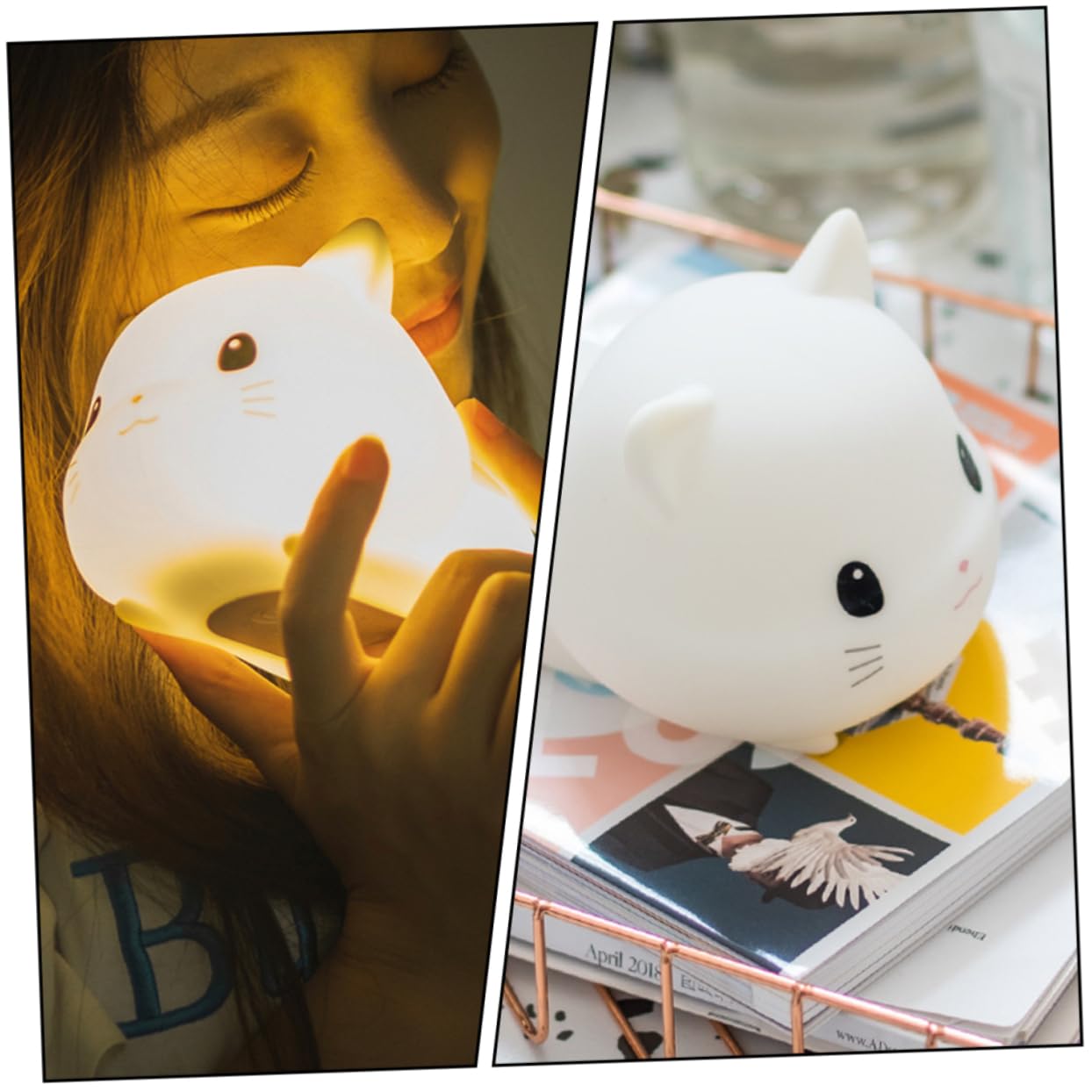 Gadpiparty Lámpara de Noche Forma de Gato de Silicona USB Color Claro