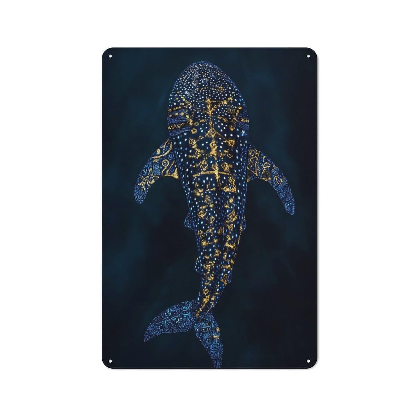 Junmoney Style-22 Whale Shark Gold Vintage Printed Metal Sign 30X20cm For Living Room Wall, For Vintage Wall Decor Fans, For Themed Room Decoration