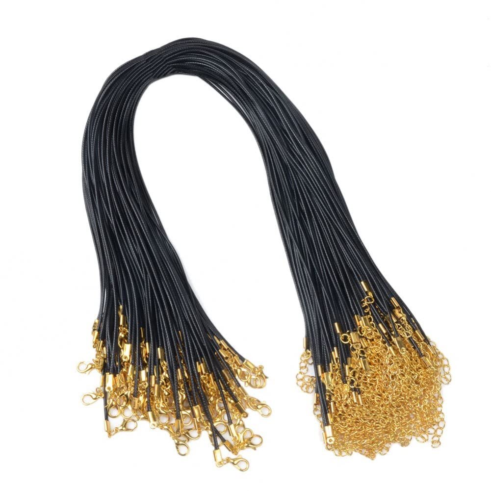 Wax Cord Necklaces Chain 20pcs Braided Leather Cord Rope Necklace Chain with Golden Lobster for Diy Jewelry Making