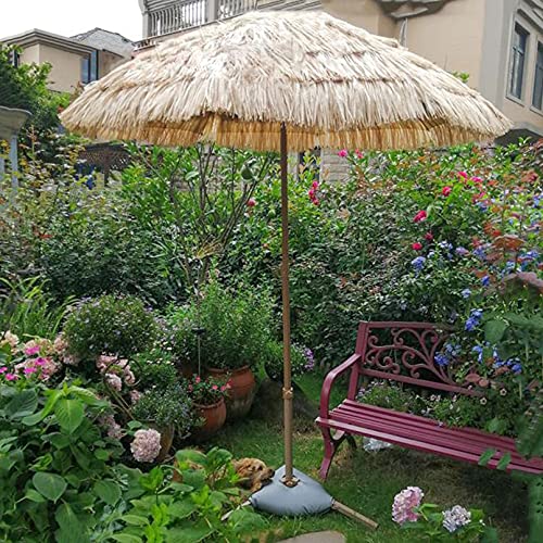 Horv 6.5 Ft Thatched Patio Parasol Umbrella Hawaiian Straw Beach Umbrella Tilt 45° Outdoor Patio Garden Pool Lawn Backyard - Natural Color #TOP6