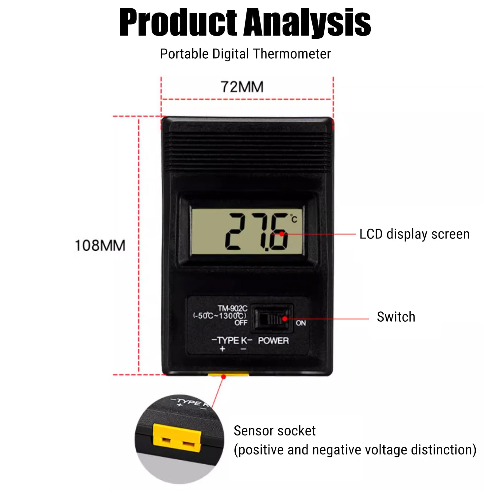 Digital Temperature Meter ? 902c ? 50 ~ + 300? K Type Thermometer Sensor LCD Industrial Temperature Probe