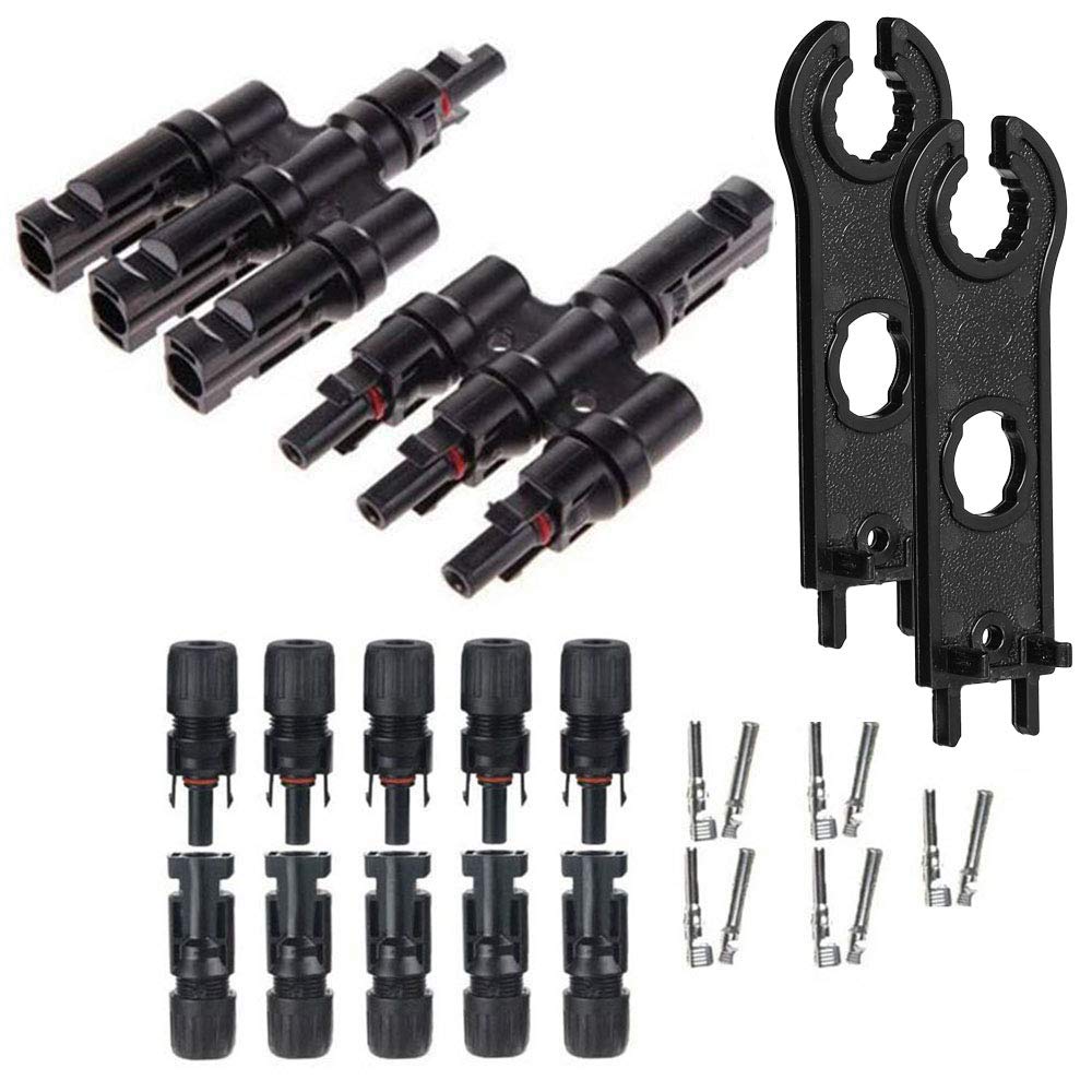 JJDD Carkio Solar Connector Kit,1 Pair T Branch Connectors Male/Female Solar Panel Connectors with 2pcs Wrenches Tool and 5 Pair Male/Female Solar Panel Cable Connectors Compatible with Solar Panels