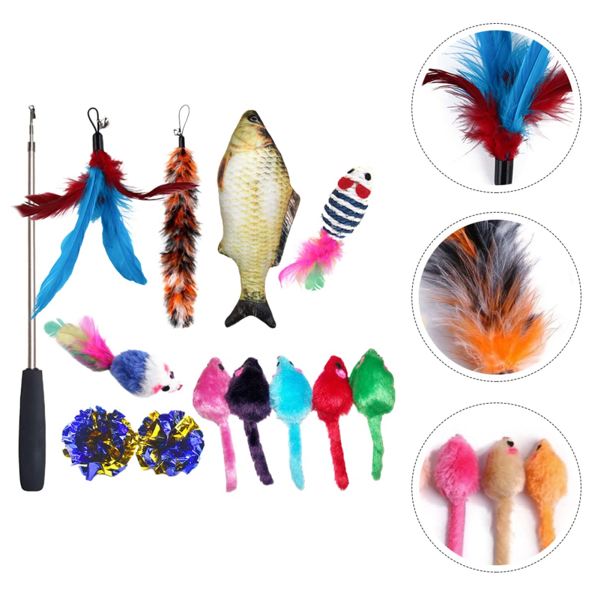 POPETPOP Jouets 30 Pièces Chat Teaser Ensemble De Chat Drôle Taquin De Jouet pour Poisson Mobile Électrique Teaser La Plume Canne à Pêche Fil d'acier Jouets À Mâcher