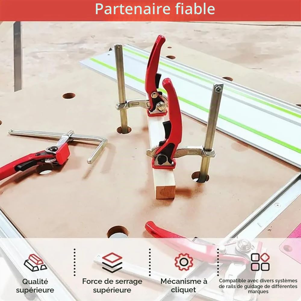 Serre Joint Menuisier - 2 Pièces avec de Grandes Mâchoires à Cliquet en Acier, Profondeur de Gorge Règlable jusqu'à 60 mm pour le Meulage et la Coupe
