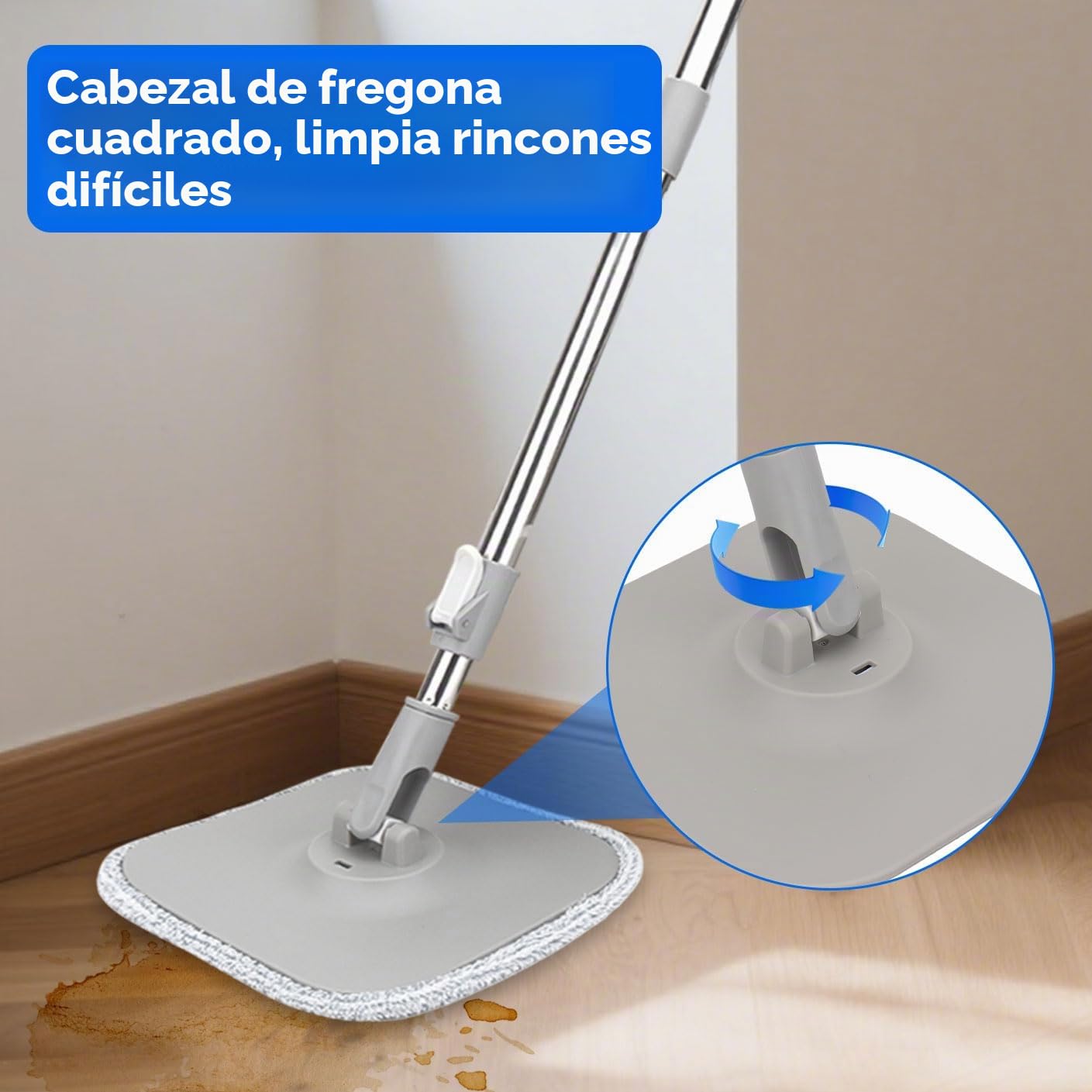 Sgizoku Juego de fregona con cubo plegable, fregona giratoria de 360° con prensa, lavado y secado, con 2 almohadillas de microfibra reutilizables para todo tipo de suelos