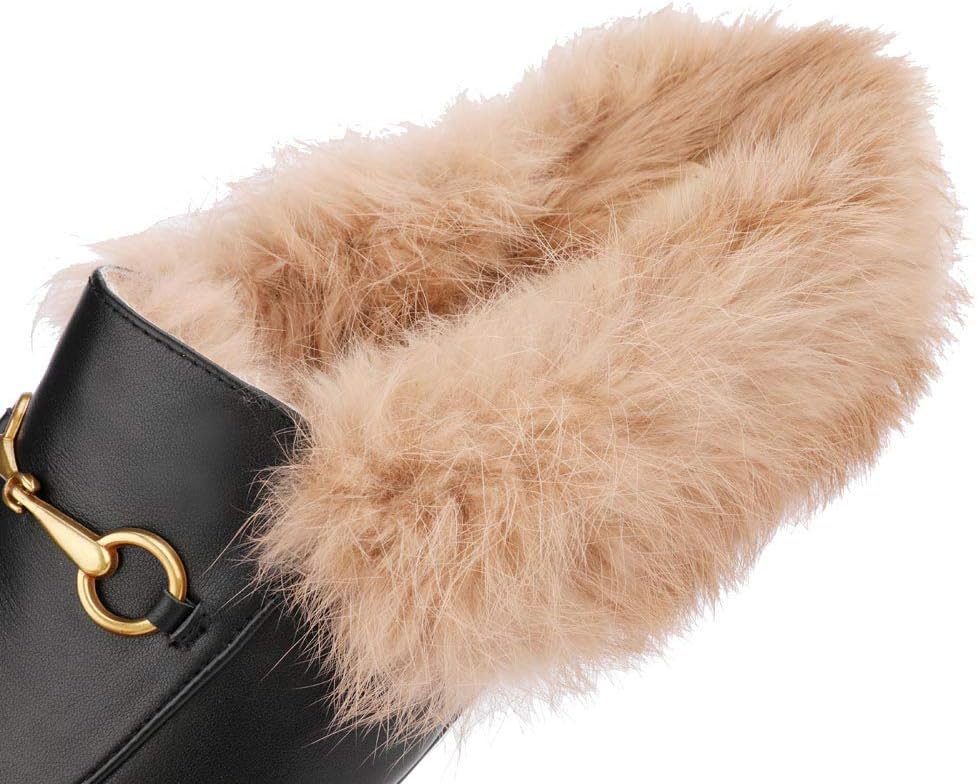 Arqa Fur Mules for Women Comfortable Leather Buckle Mule Flats Furry Padded Backless Loafers Casual Slides Shoes - Image 6