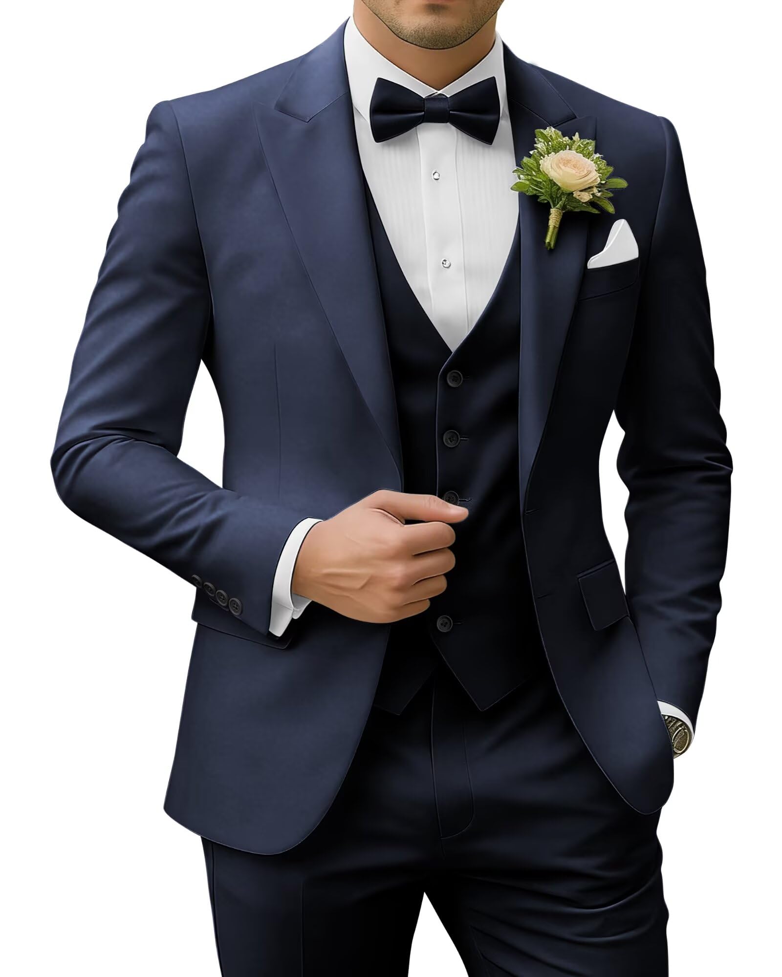 Traje de 3 piezas para hombre, ajuste delgado, solapa de pico, 2 botones, chaqueta, chaleco, pantalones, conjunto de boda, negocios, fiesta de graduación