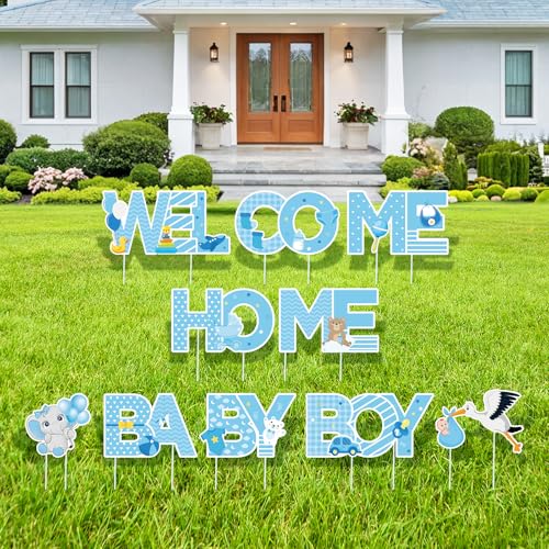 Welcome Home Baby Boy Decorations Yard Sign with Stakes Blue Welcome Baby Yard Signs Its A Boy Lawn Sign for Gender Reveal Newborn Announcement Outdoor Lawn Garden Yard Decor