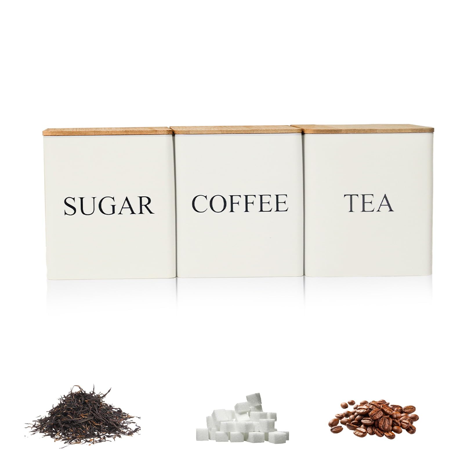 Airtight Canister Set for Tea, Coffee, Sugar, 3Pcs Stackable Square Food Storag