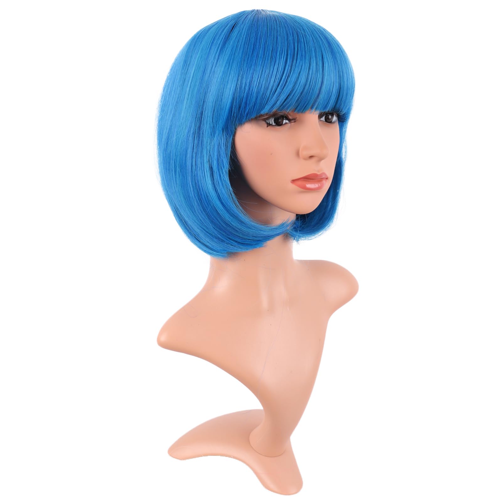 MapofBeauty 12 Inch /30 cm Fashion Lady Short Straight Synthetic Flat Bangs Bob Wig (Mixed Vivid Blue), 21.5 inch - Image 2