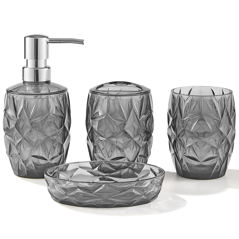 Acrylic Clear Bathroom Accessory Set with Soap Dispenser, Toothbrush Holder, Cup and Soap Dish for Bathroom Countertops(Black) — image 1