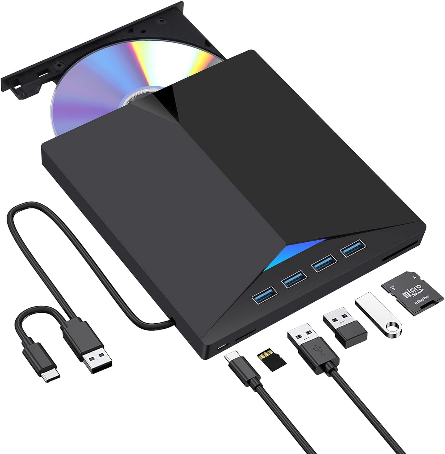 MICROWARE 7 in1 External CD DVD Drive with 4 USB Ports and TF/SD Card Slots,USB 3.0 Portable CD/DVD Disk Drive Player Burner Reader Writer for Laptop MacBook Desktop PC Windows 11/10/8/7 Linux Mac OS (B0D39XWHBW) Amazon Price History, Amazon Price Tracker