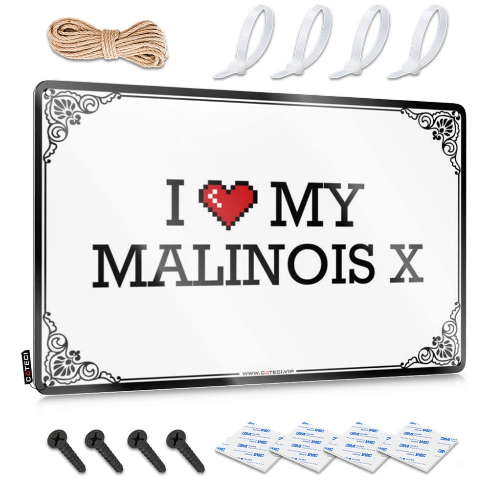 Fzfn Colour Matal Sign Decorative Patio Decorations Waterproof I Love My Malinois X - Vintage Wall Decor For Mancave(20X30cm)