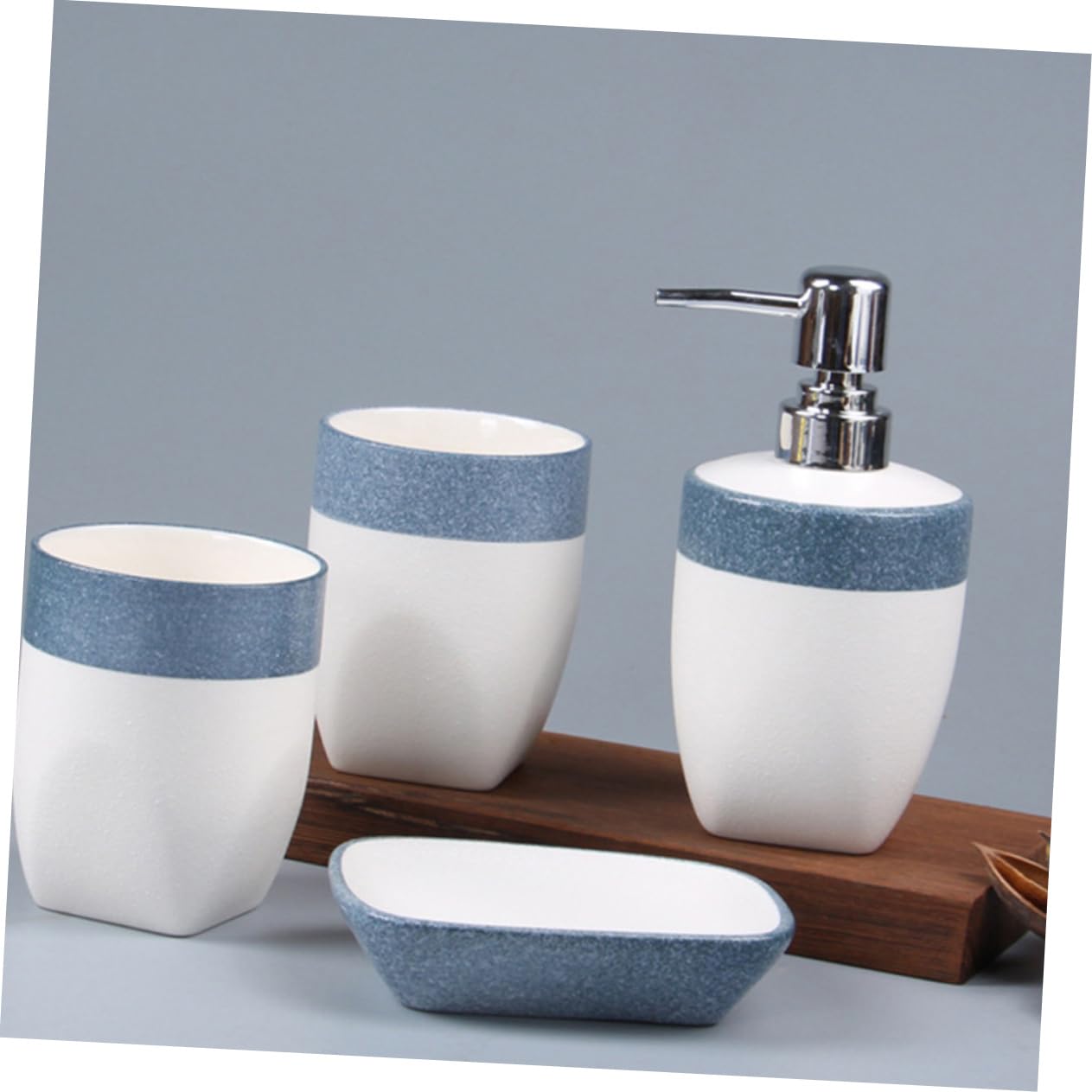 Juego de Accesorios de Baño Diseño Antideslizante de Cerámica Esmaltada Azul Incluye Estante para Jabón y Porta Cepillos, Adecuado para Baño de Hotel o Casa