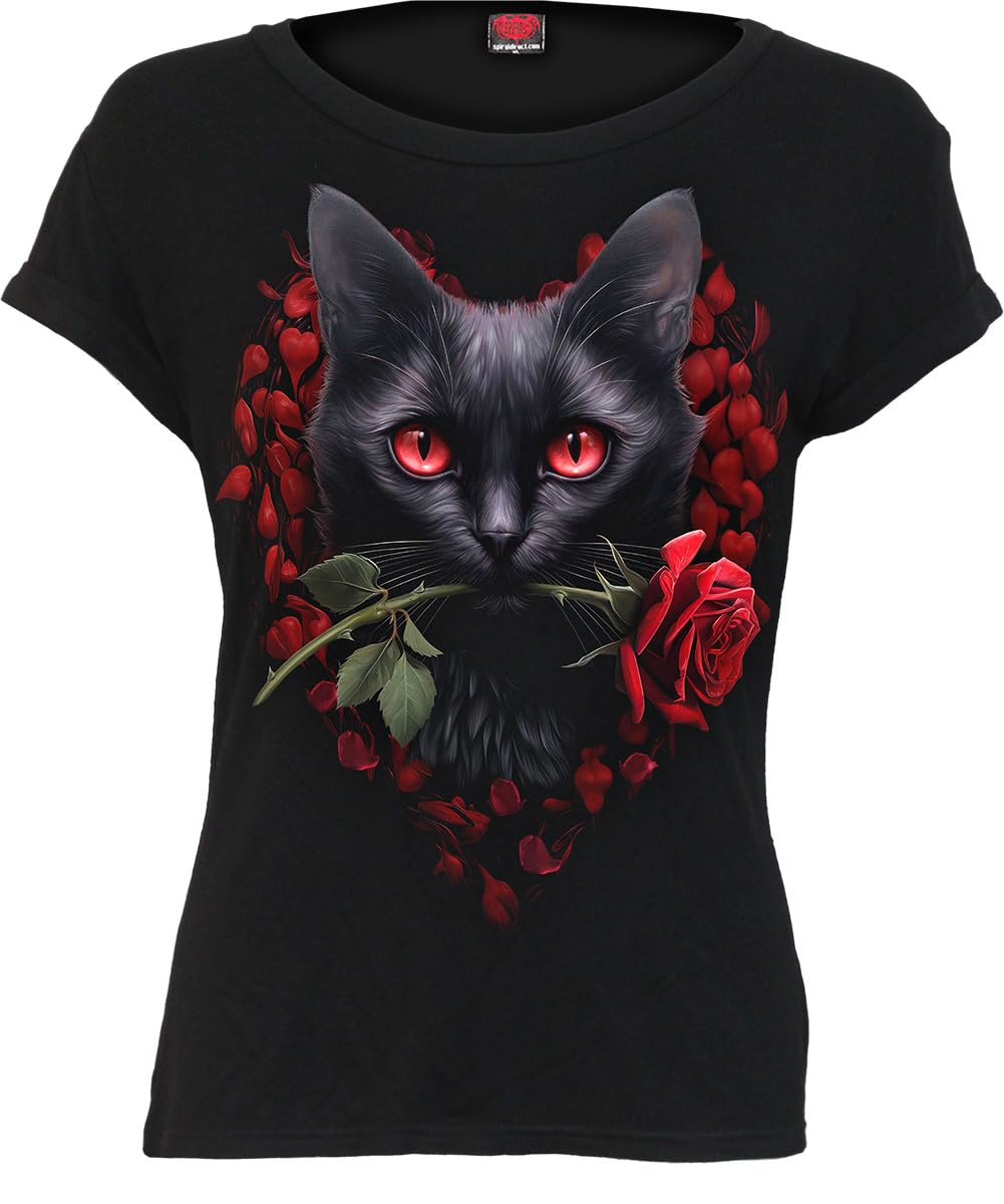 Spiral - Cat's Love - Boatneck Cap Sleeve Top Black - L