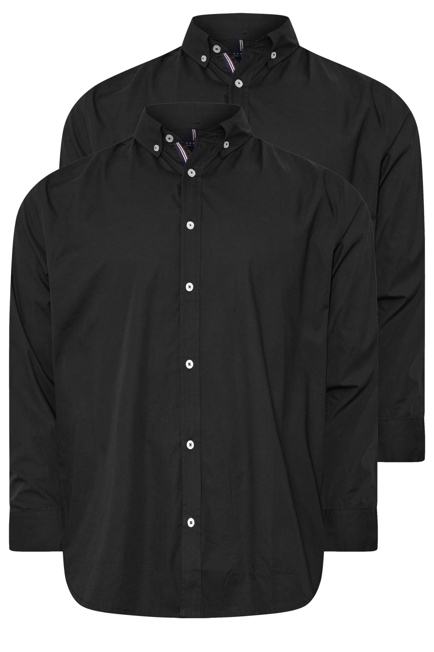 Badrhino Men's Black Big & Tall 2 Pack Long Sleeve Poplin Shirts - Plus Size Curve