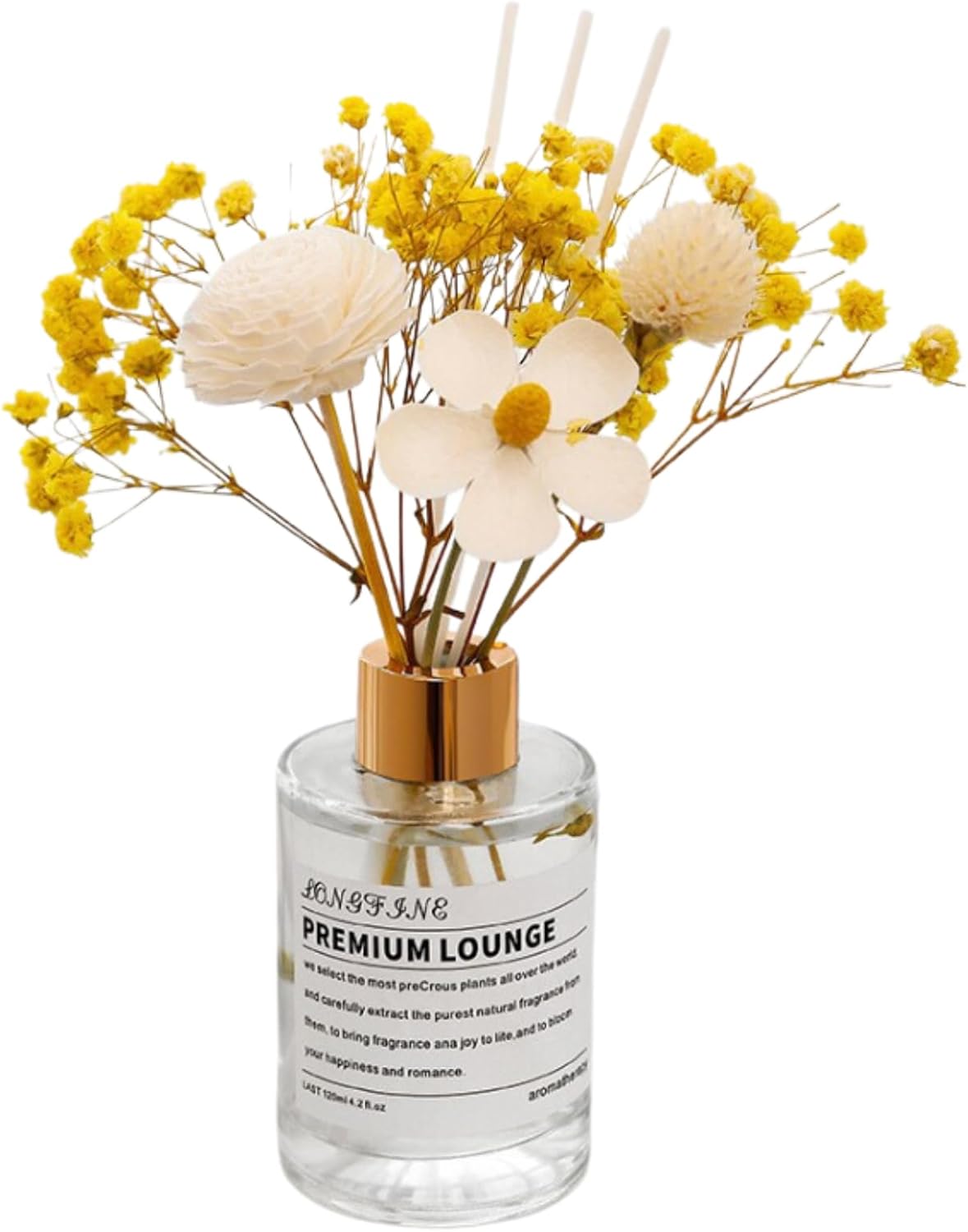 FLORIELLE Reed Diffuser Set/English Pear&Freesia / 120ml / with Preserved Flowers Scent Fragrance Oil Diffuser with Sticks for Home Bedroom Bathroom Accessories Office Shelf Decor Women