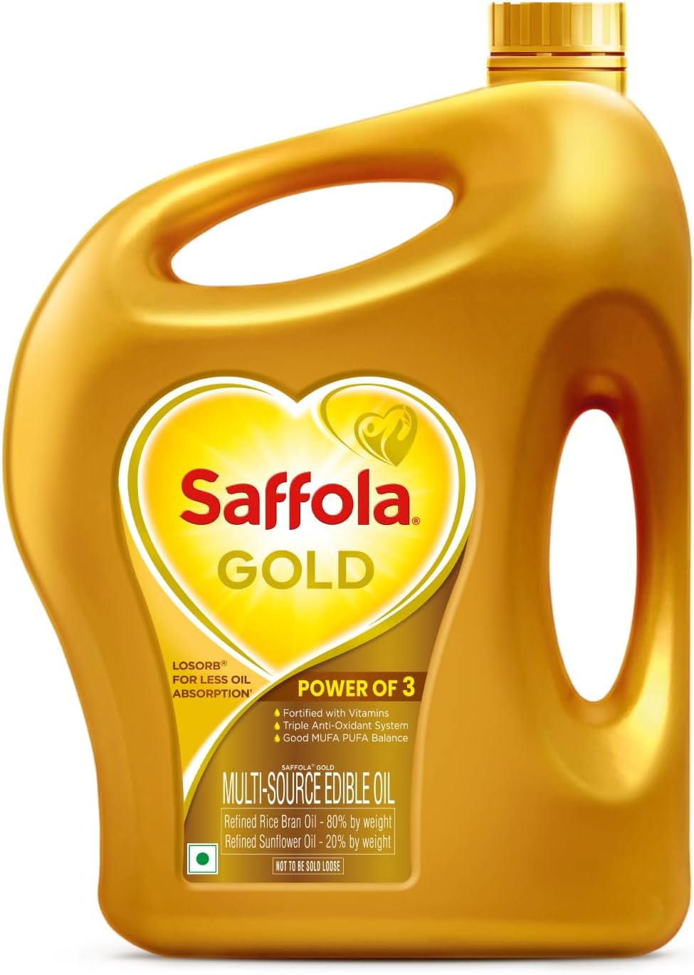 Saffola Gold Refined Cooking oil | Power of 3 - Balance of Good Fats, Triple Anti-Oxidant System & Fortified with Vitamins | Multi-Source Edible Rice Bran & Sunflower Oil | 2 Litre Jar/1.82 Litre jar [weight may vary]