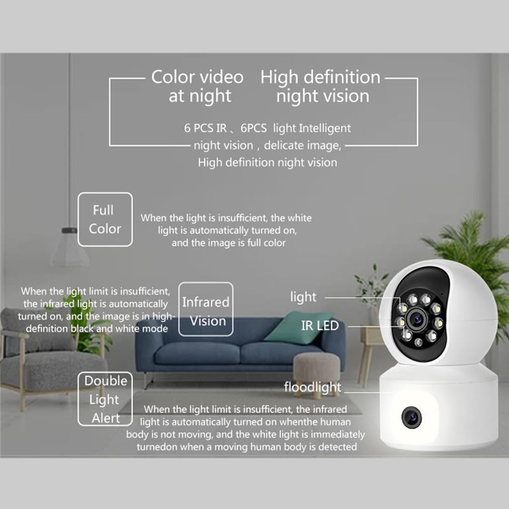 Kamera bezpieczeństwa PTZ z podwójnym obiektywem WiFi 2,0 MP, wykrywanie ruchu, alarm dźwiękowy i świetlny, dwukierunkowa rozmowa, noktowizor kolorowy, śledzenie humanoidalne
