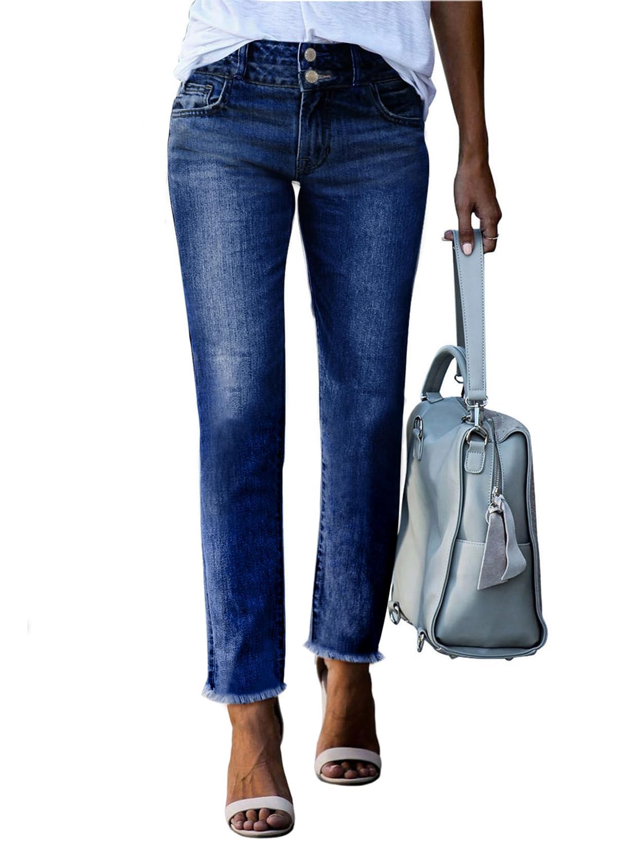 Women's High Waisted Raw Hem Straight Leg Jeans