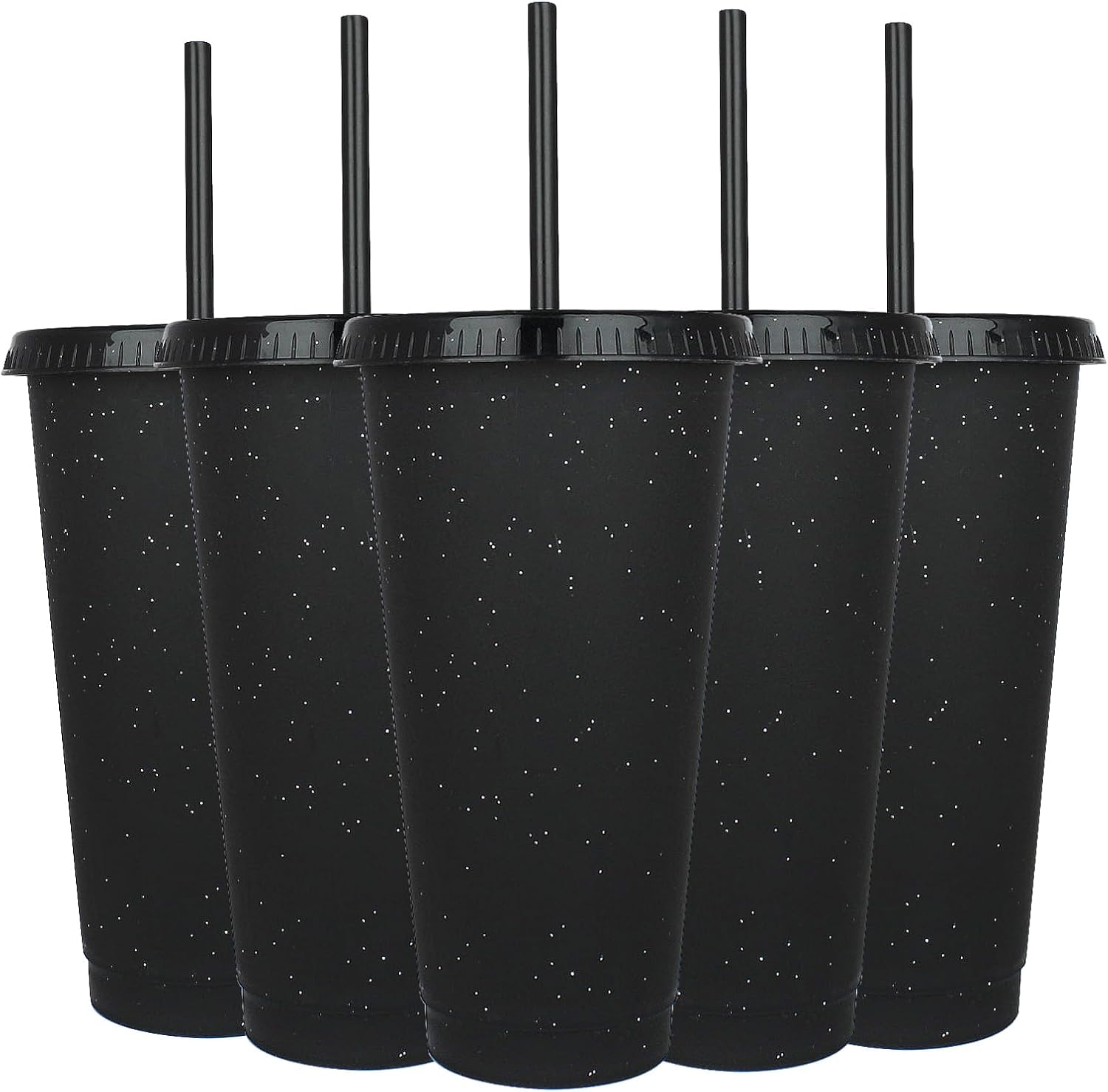 Suertestarry Tumbler with Straw and Lid,Water Bottle Iced Coffee Travel Mug Cup,Reusable Plastic Cups,Perfect for Parties,Birthdays… (Black, 5pack)
