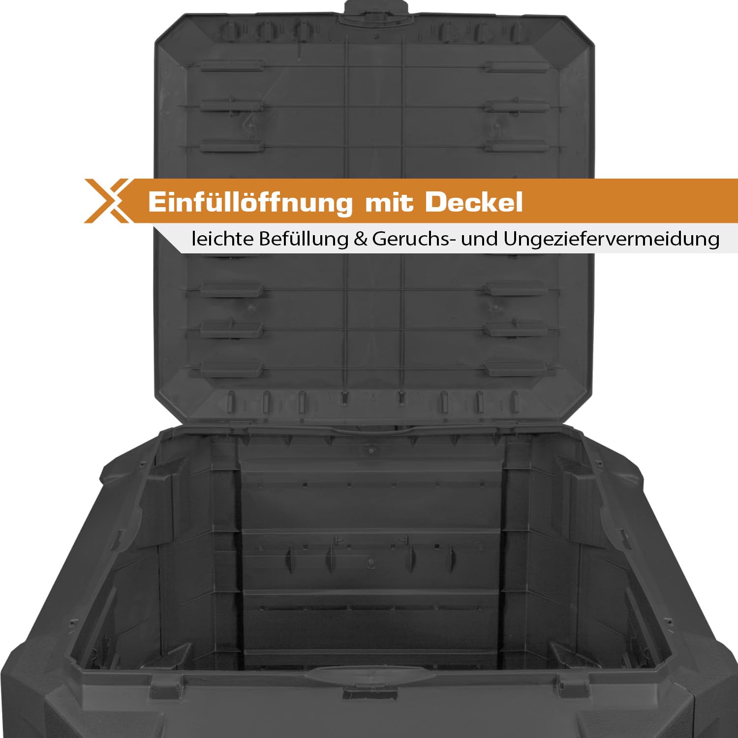 Thermo Komposter 380l Schnellkomposter Thermokomposter Schwarz Gartenkomposter Kunststoff Schnell Kompostierer Garten Kompostbehälter mit Deckel
