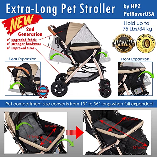 Hpz Pet Rover Xl Extra-Long Premium Heavy Duty Dog/Cat/Pet Stroller Travel Carriage For Small, Medium, Large Pets (Taupe 2Nd-Gen) #TOP1