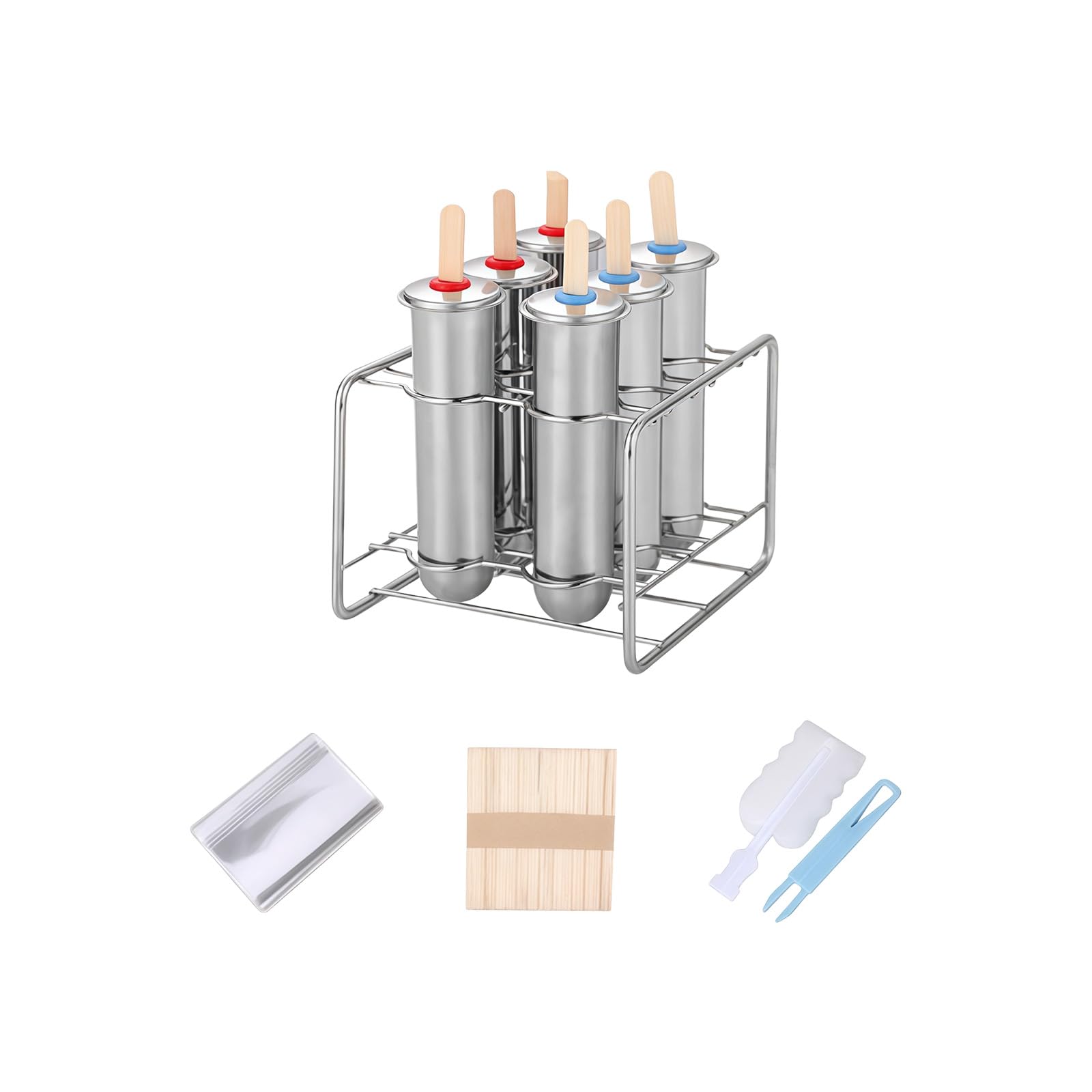 Nucelit Practical Ice Lolly Tray Stainless Steel Ice Cream Maker Molds with Wooden Stick Popsicles Making Rustless Milk Cast