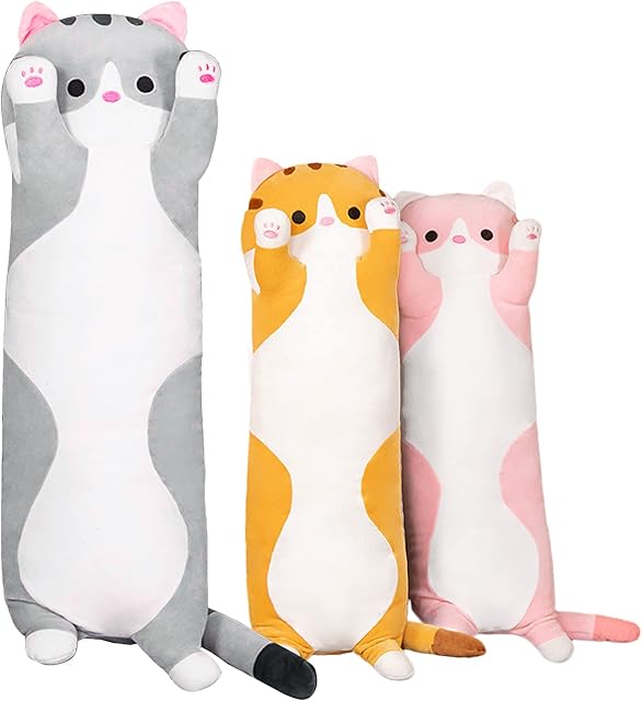 shownicer Plushies, Cute Cat Plush Pillow, Soft Toy, Stuffed Animals, Cuddly Toy, Fluffy Long Kitten Doll, Cuddle Cushion for Sofa Bed Home Decor, Hugging Pillow Gift for Kids Girls Boys Girlfriend