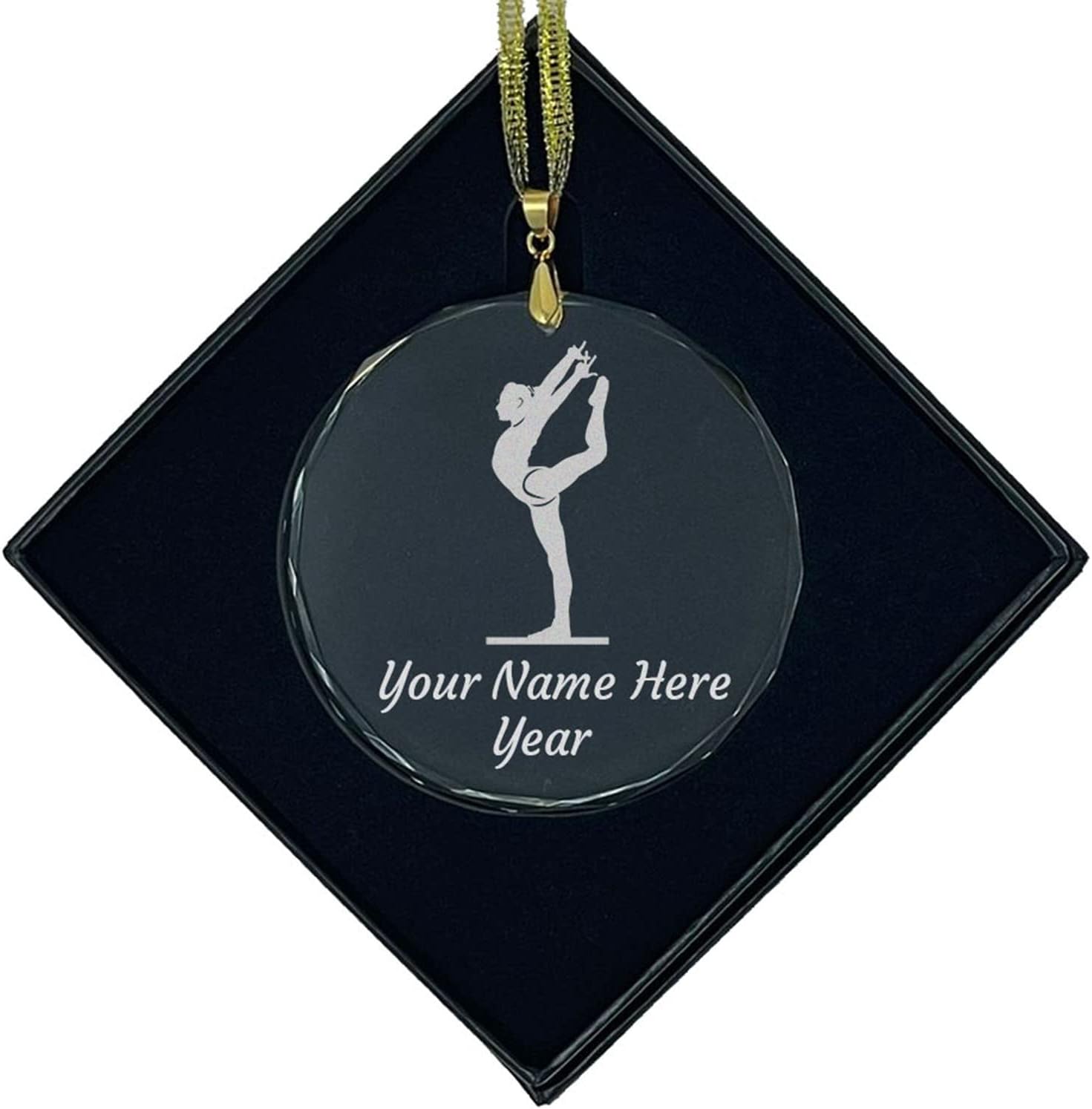 LaserGram Personalized Glass Christmas Ornament, Gymnast Woman, Custom Laser Engraved Gift Idea (Oval Shape)