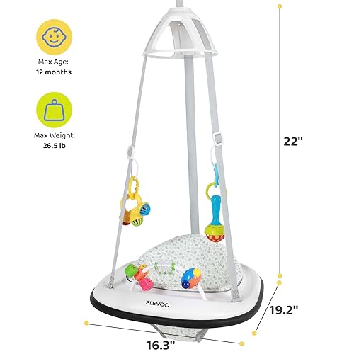 Miniatura 7 de Slevoo Puente de bebé, puente de puerta de bebé con parachoques, bandeja de juego y dos cascabeles