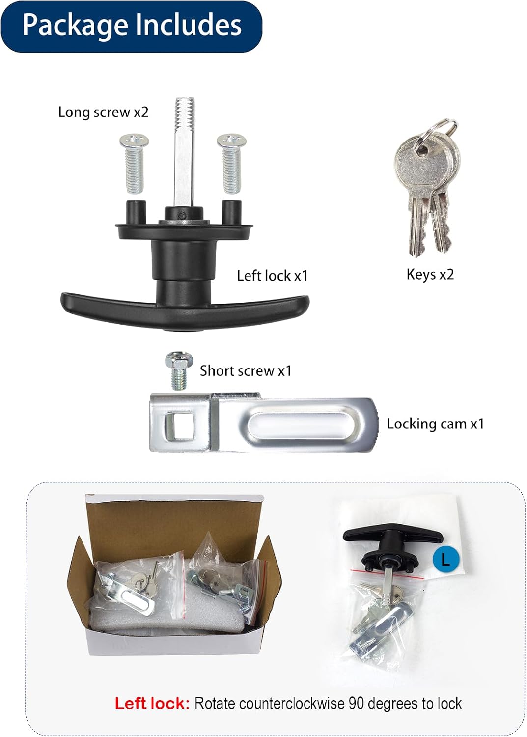 Truck Cap Camper Shell T-Handle Lock Latch Replacement Parts, Truck Bed Topper Door Locking Kit Accessories with Keys - Left Lock