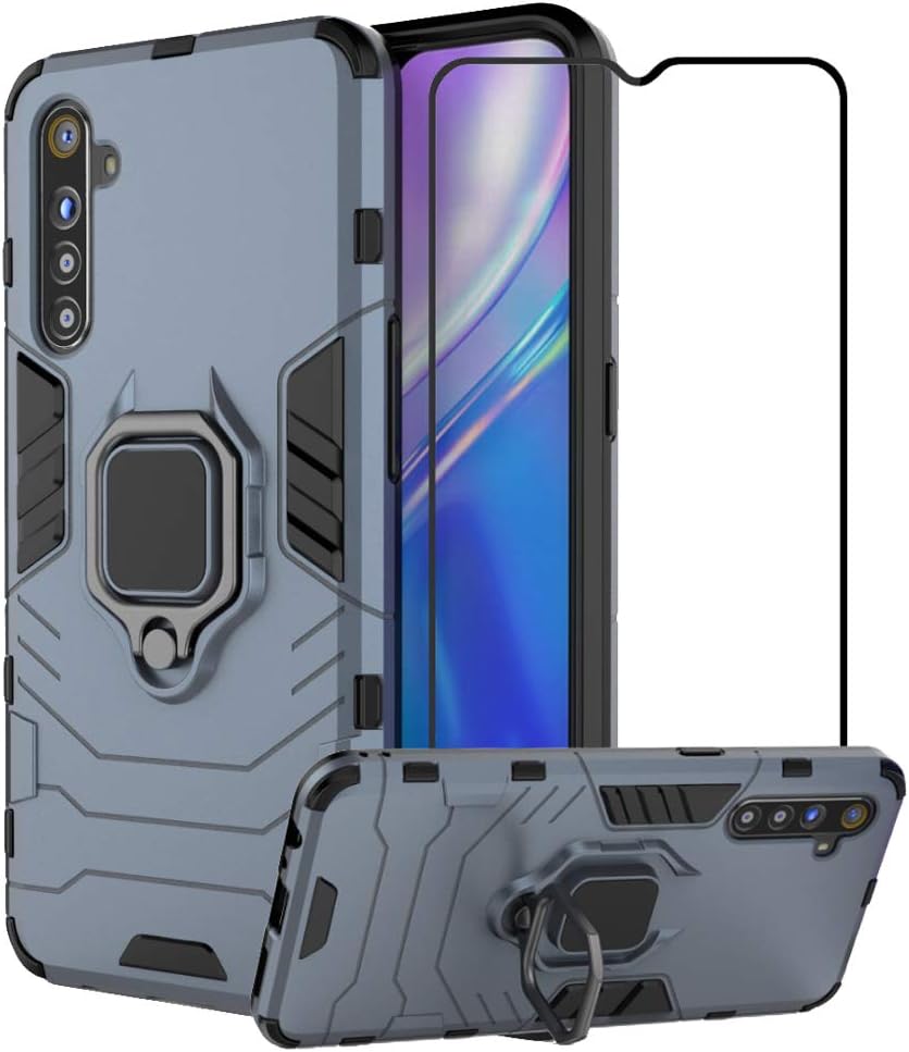 Case for Realme X2/Realme XT/K5/XT 730G with Tempered Glass Screen Protector,Hybrid Heavy Duty Protection Shockproof Defender Kickstand Armor Case Cover,Navy