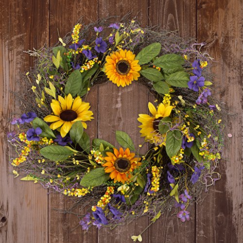 Dii Spring & Summer Decorative Wreath, 22" Diameter, Sunflower #TOP3