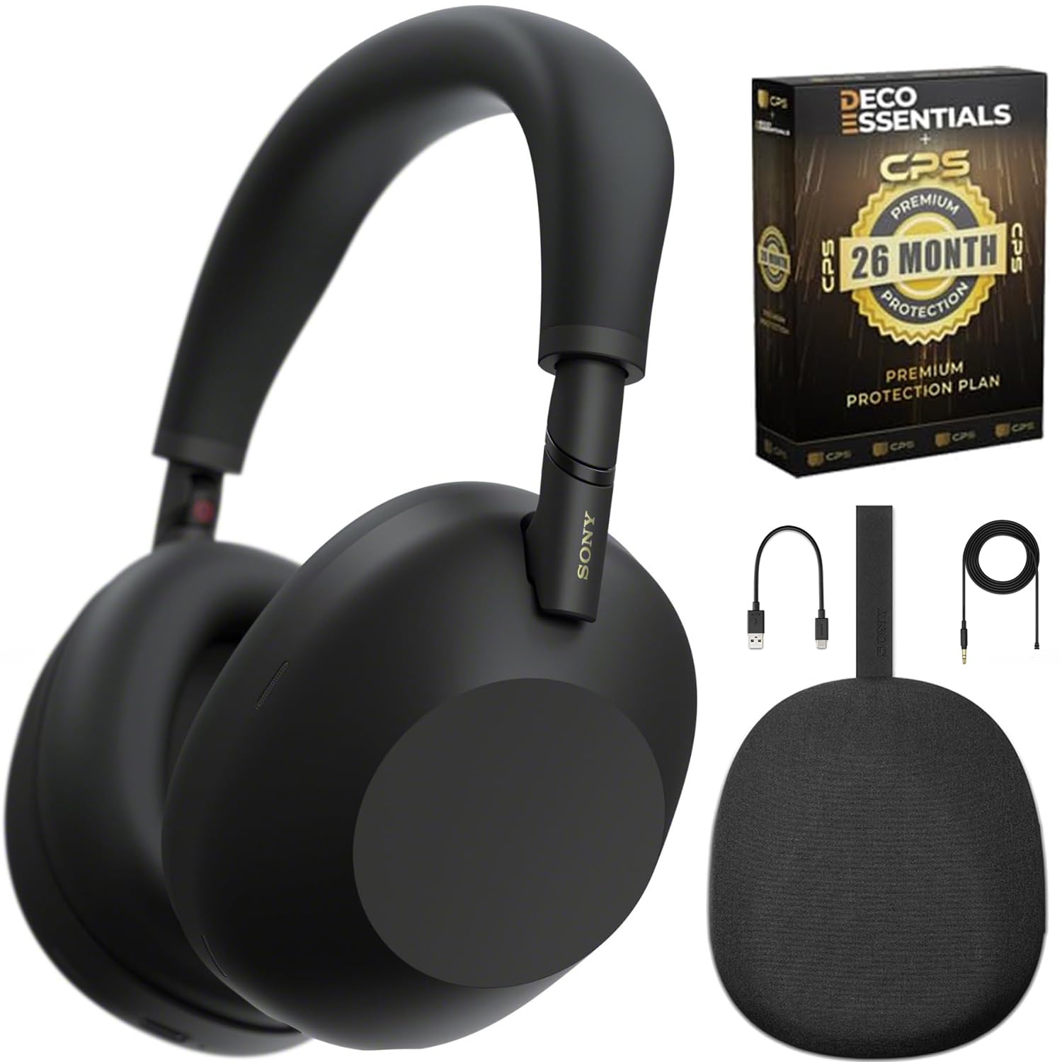 Sony WH-1000XM6/B Best Wireless Noise Canceling Headphones, Black Bundle with Deco Essentials Exclusive CPS 26 Month Protection Pack | Official USA Partner Model Black WH-1000XM6 w/ 26 Month Protection