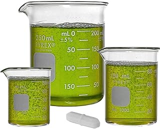Corning PYREX #1000 Griffin Low Form, Glass Beaker Set with Magnetic Stir Bar - 3 Sizes - 50ml, 100ml, 250ml