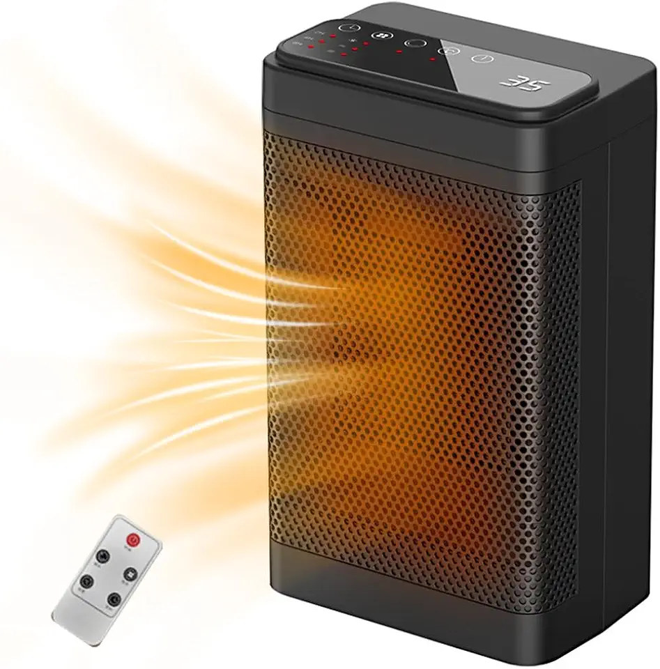 Aquecedor Elétrico Residencial 1500W Alta Potência PTC Aquecimento Rápido Silencioso 3 Telas Controle Remoto Timer 12H Desligamento Inteligente Pequen