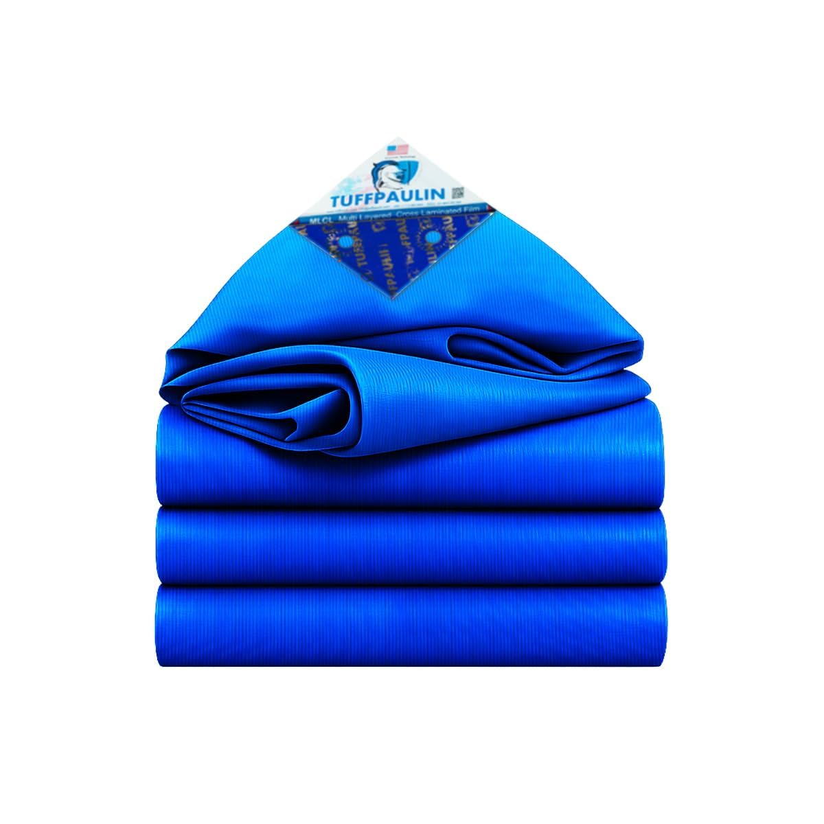 TUFFPAULIN Plastic 12Ft X 15Ft 120 Gsm Blue Tarpaulin Tirpal Tadpatri Tharpai Thadika, Extra Strong, Reinforced Eyelets, Uv Resistant, 100% Waterproof Virgin, 6 Layer Mlcl 3D Rib Technology-1 No.