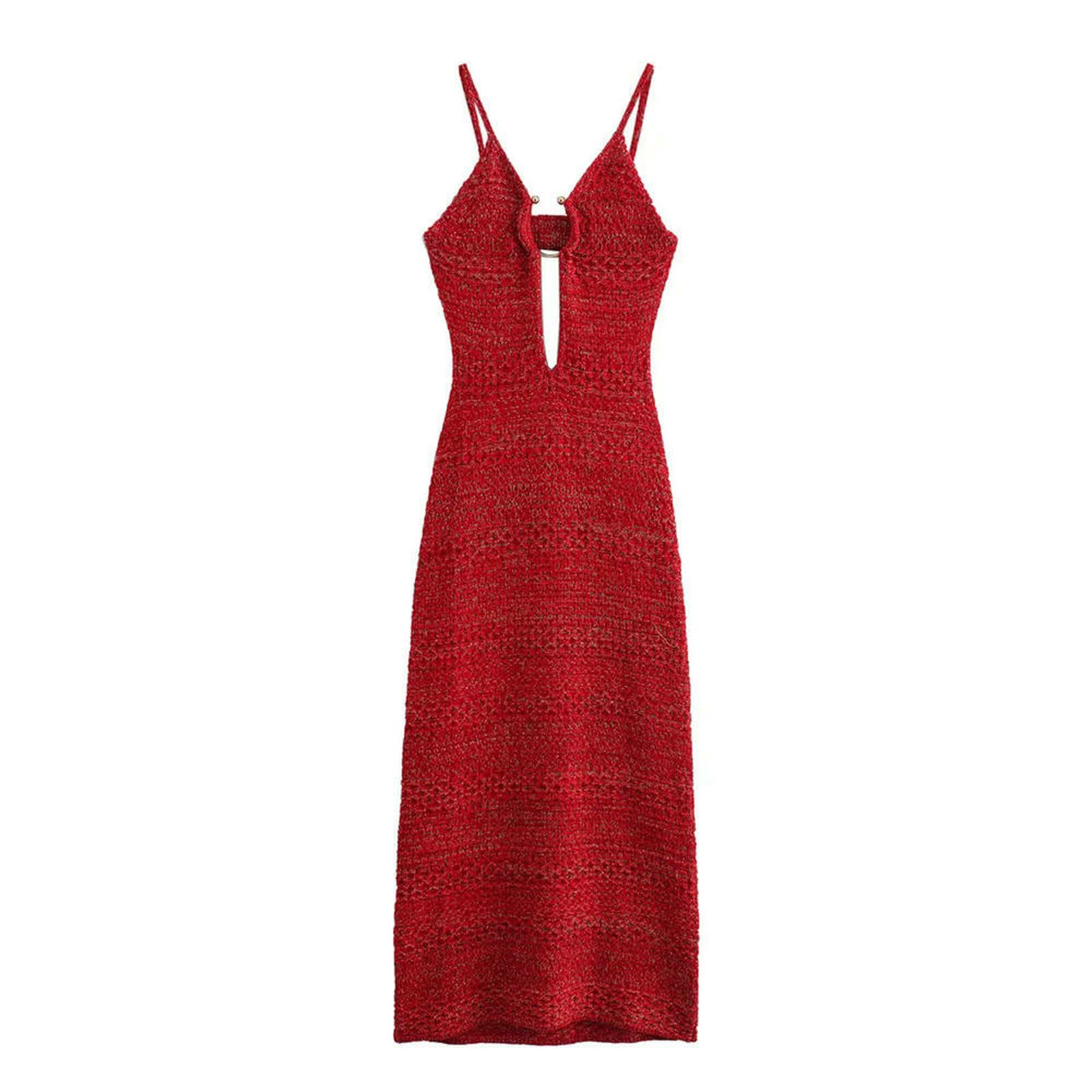 Abito Donna Invernale Halter Bodycon Mini Abito Senza Maniche Abito Senza Maniche Abito da Maglieria in Giuria Abito Estivo-Rosso-l