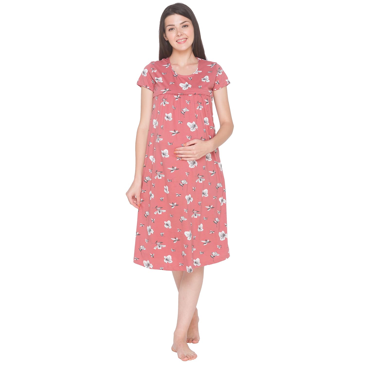 AV2 Women Cotton Calf Length Feeding Nighty