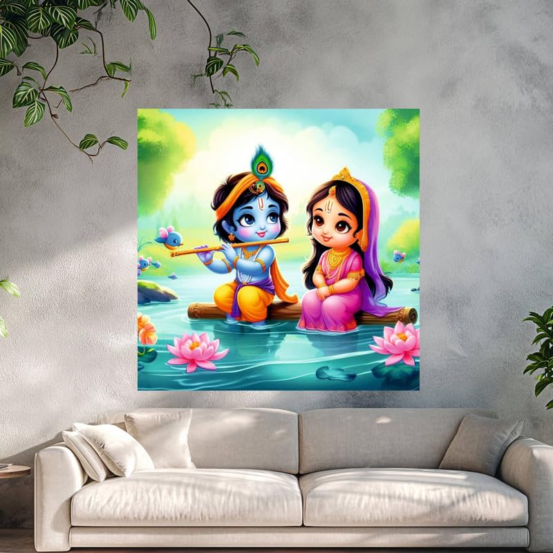 Image of British Terminal Cute little Bal Gopal Baby God Krishna| Kanha Ji | Laddu Lord Makhan Chor Painting Religious Poster for Pregnant Women for wall (matt thin vinyl,sticker,multicolor,unframed)| bj172