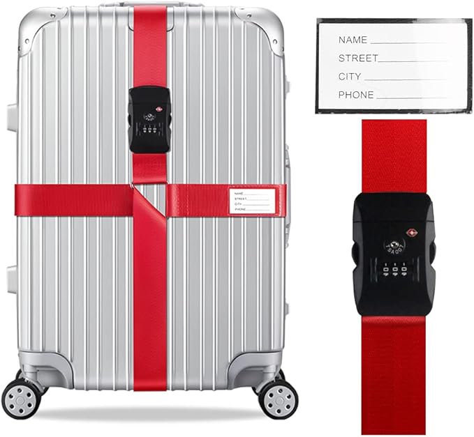 Veki Cross Luggage Straps Set TSA Approved with Lock Adjustable Travel