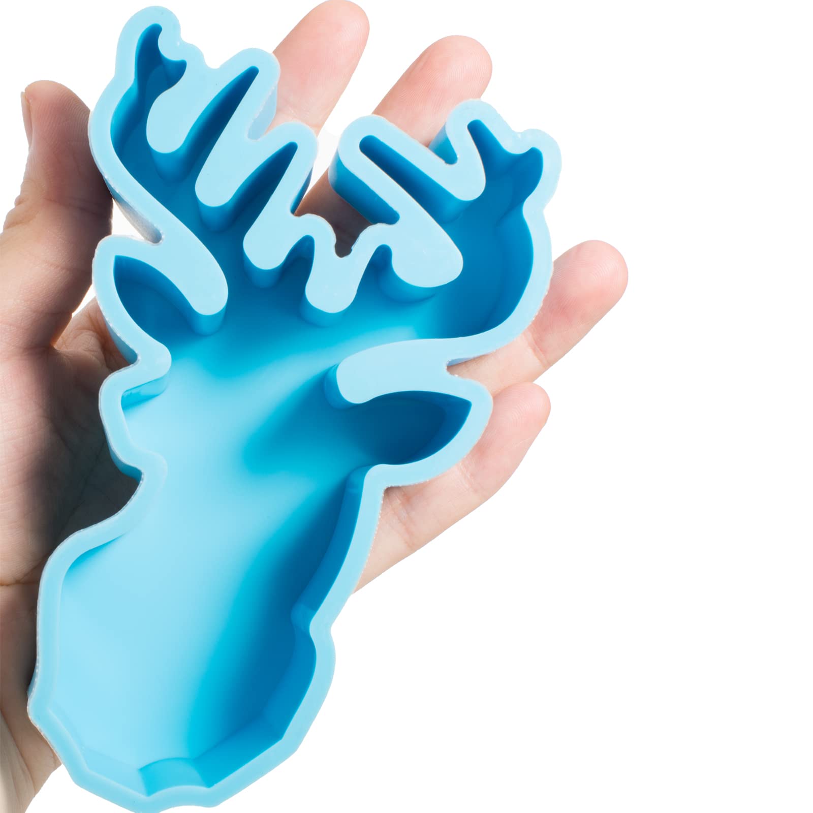 Qeuly Freshie Molds Głowa jelenia, duże silikonowe formy z żywicy epoksydowej do świeżych koralików zapachowych, topi się wosk, formy do świec, gliniane formy (głowa jelenia)