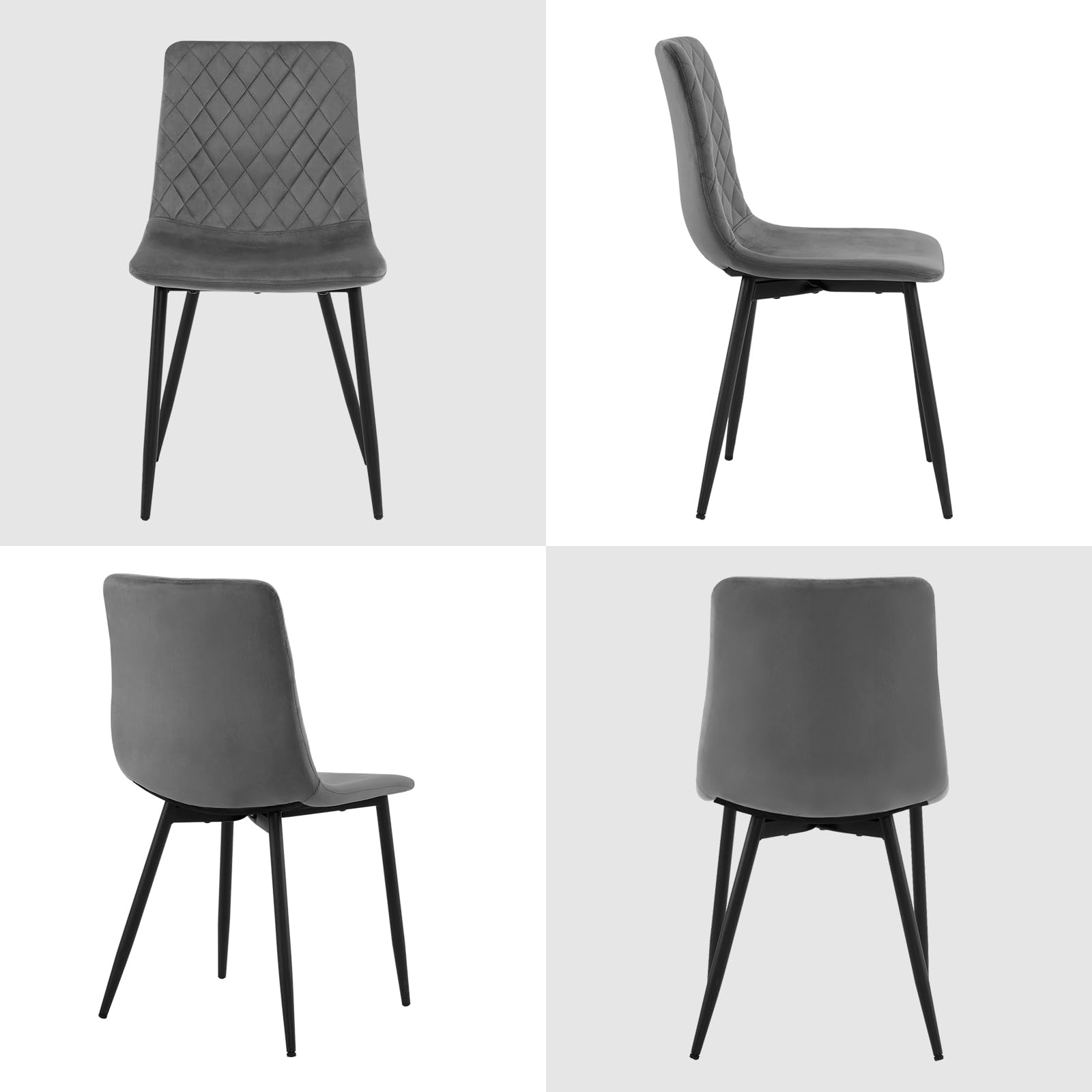 EUGAD Sedie da Cucina Set da 4, Sedie Imbottite con Gambe in Metallo, Seduta in Velluto, per Camera da Letto, Sala da Pranzo,Grigio Scuro