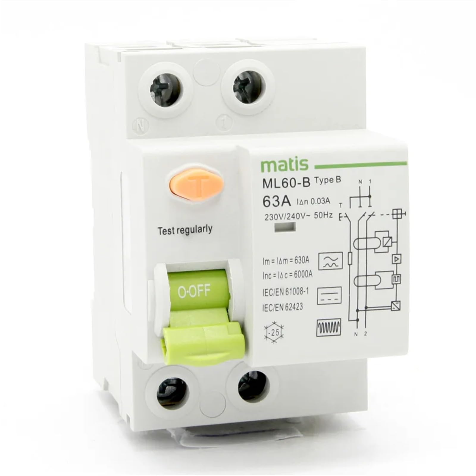 2P 30mA 16A Type B RCCB Earth Leakage Protection Circuit Breaker