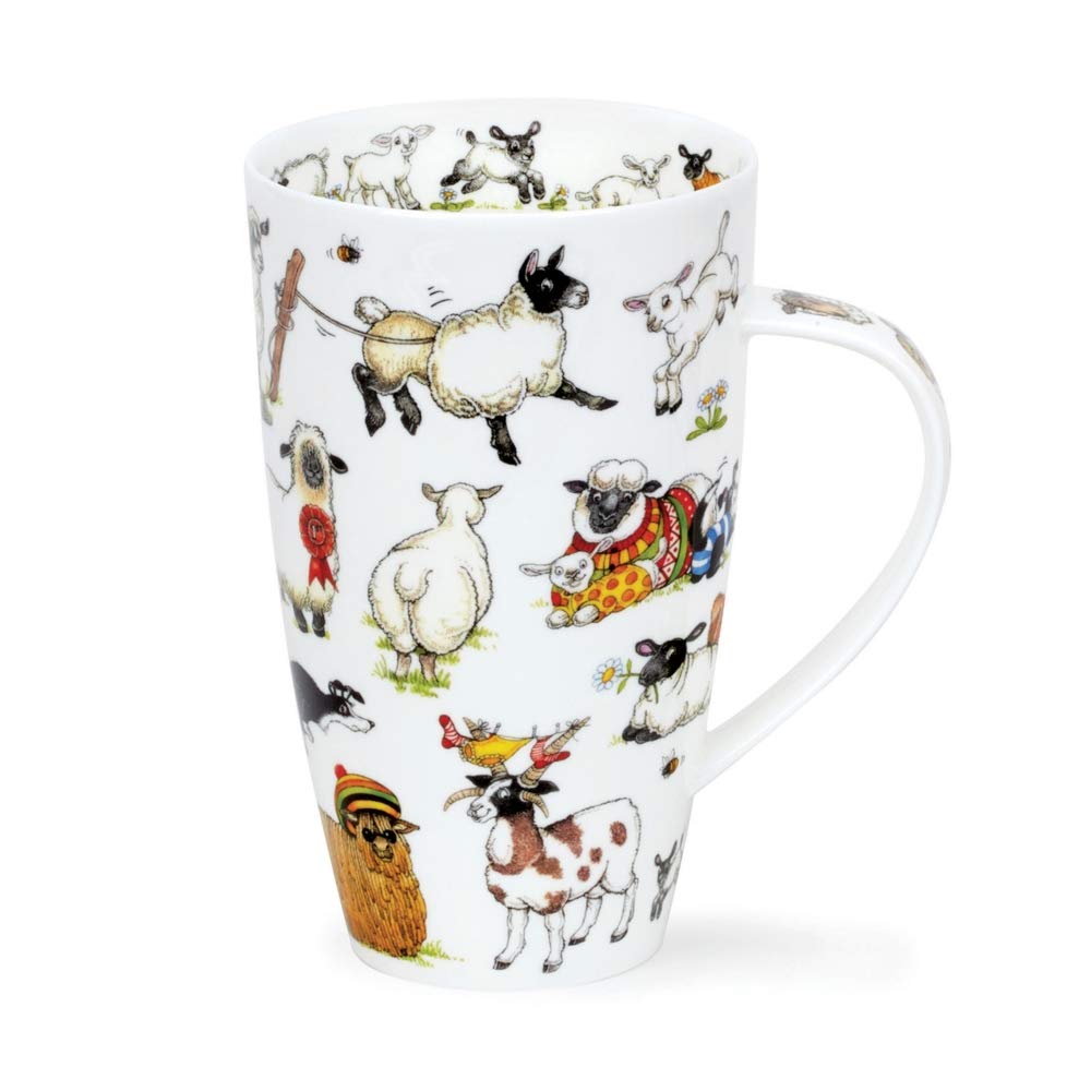 Woolly Jumpers – Dunoon Tasse Henley en porcelaine fine – Capacité 600 ml – Jolly Sheep Agneaux dans des pulls et des chapeaux tricotés