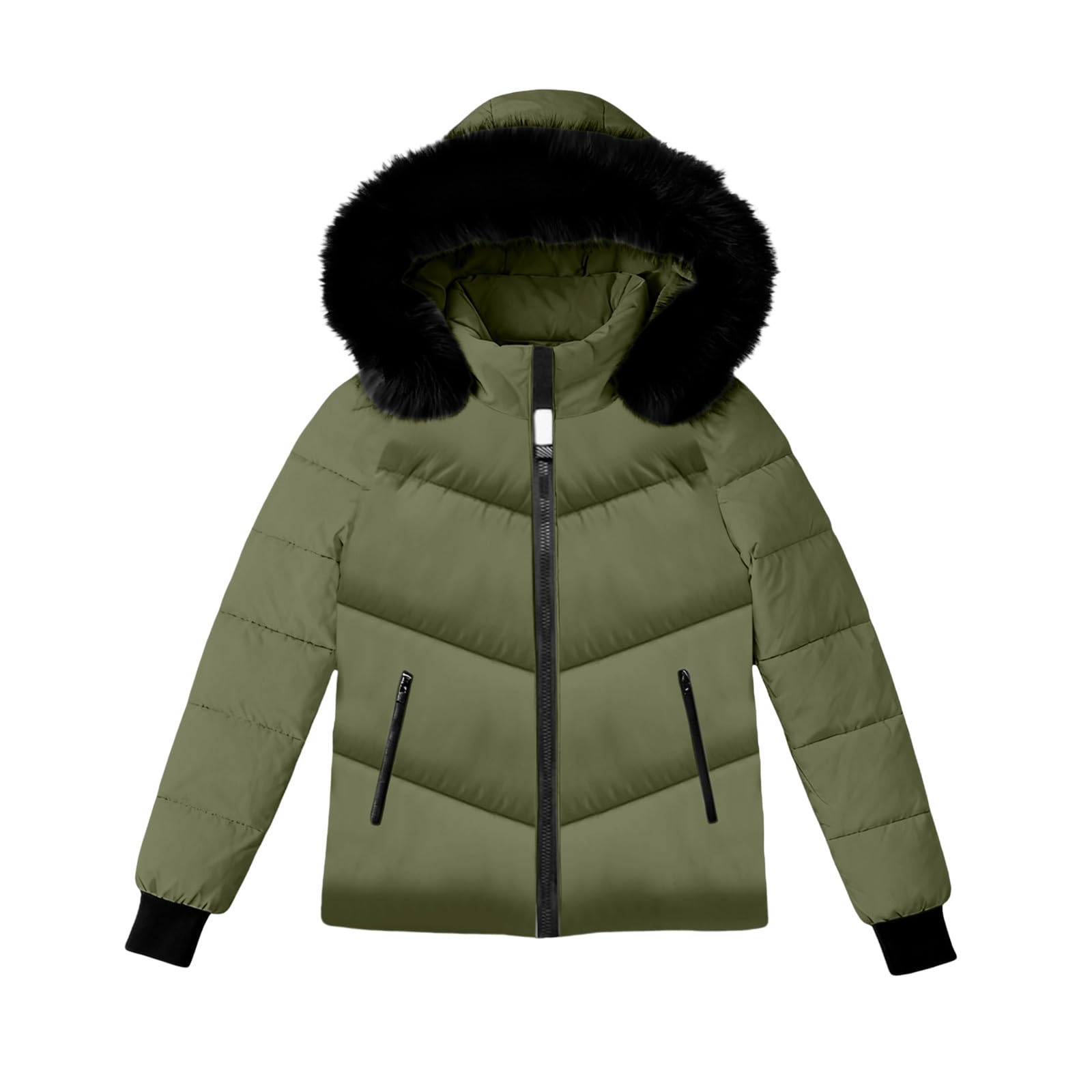 Doudoune courte d'hiver pour femme avec capuche en fausse fourrure et col montant avec fermeture éclair - Imperméable - Matelassée - Manteau d'hiver fin et chaud - Coupe-vent - Manteau ample